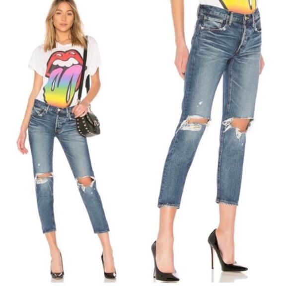 Moussy Latrobe Tapered Skinny Jeans Distressed Knee Medium Wash Blue Size 26 - Picture 1 of 9
